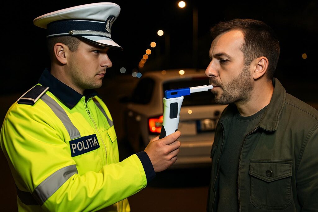 Testare cu etilotest în trafic pentru depistarea alcoolului la volan, în România