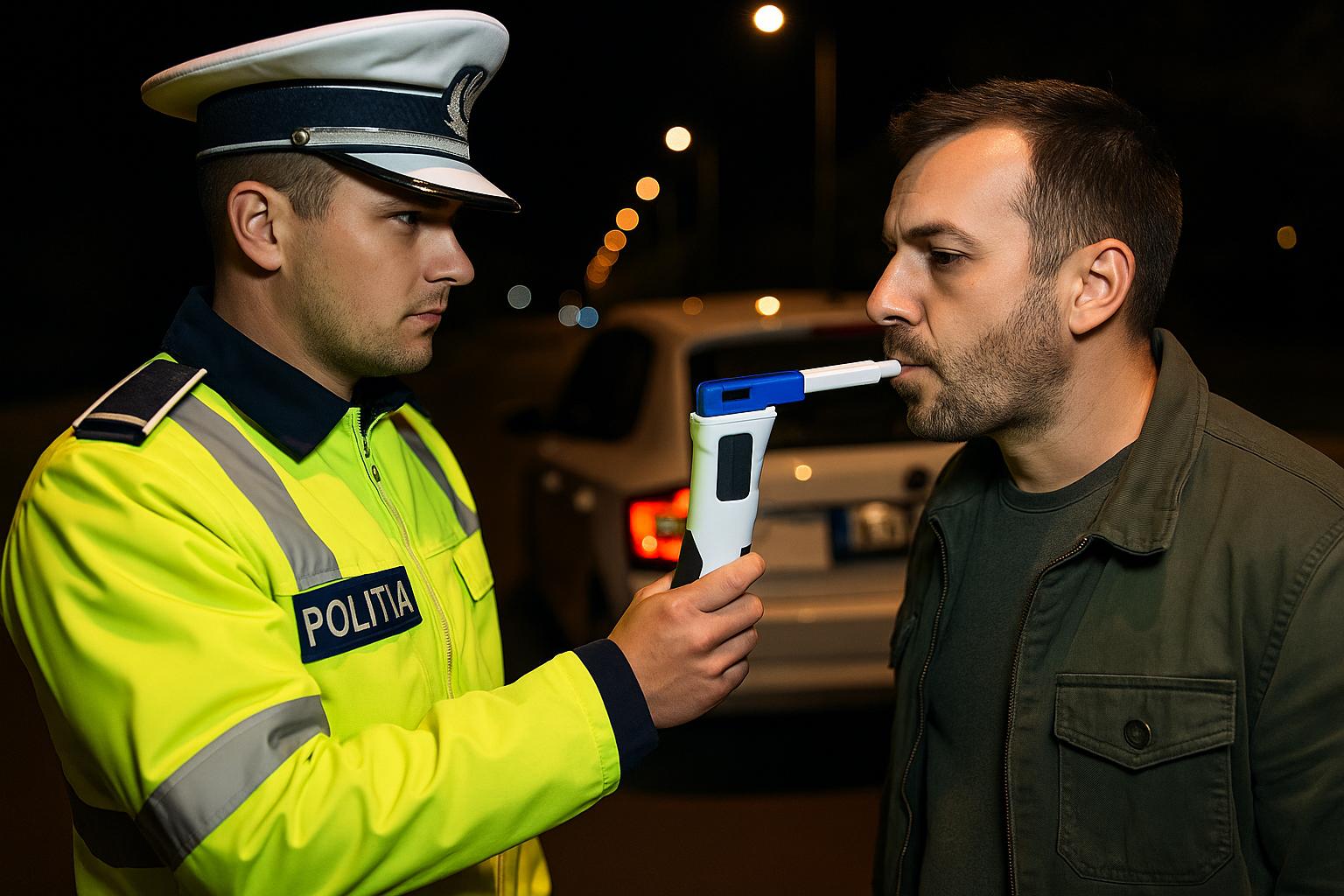 Testare cu etilotest în trafic pentru depistarea alcoolului la volan, în România